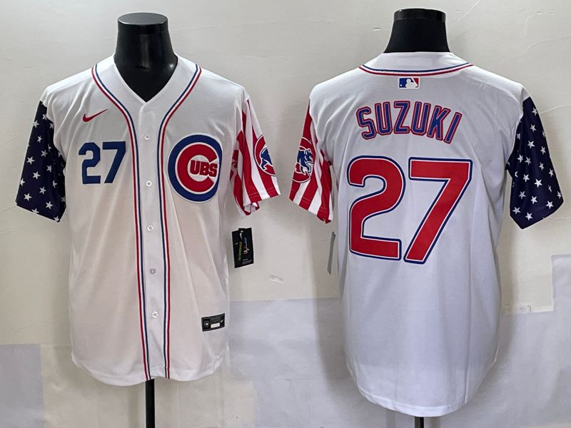 Men 2025 Chicago Cubs 27 Suzuki White a generation of national flags Joint Name Nike MLB Jersey style 2